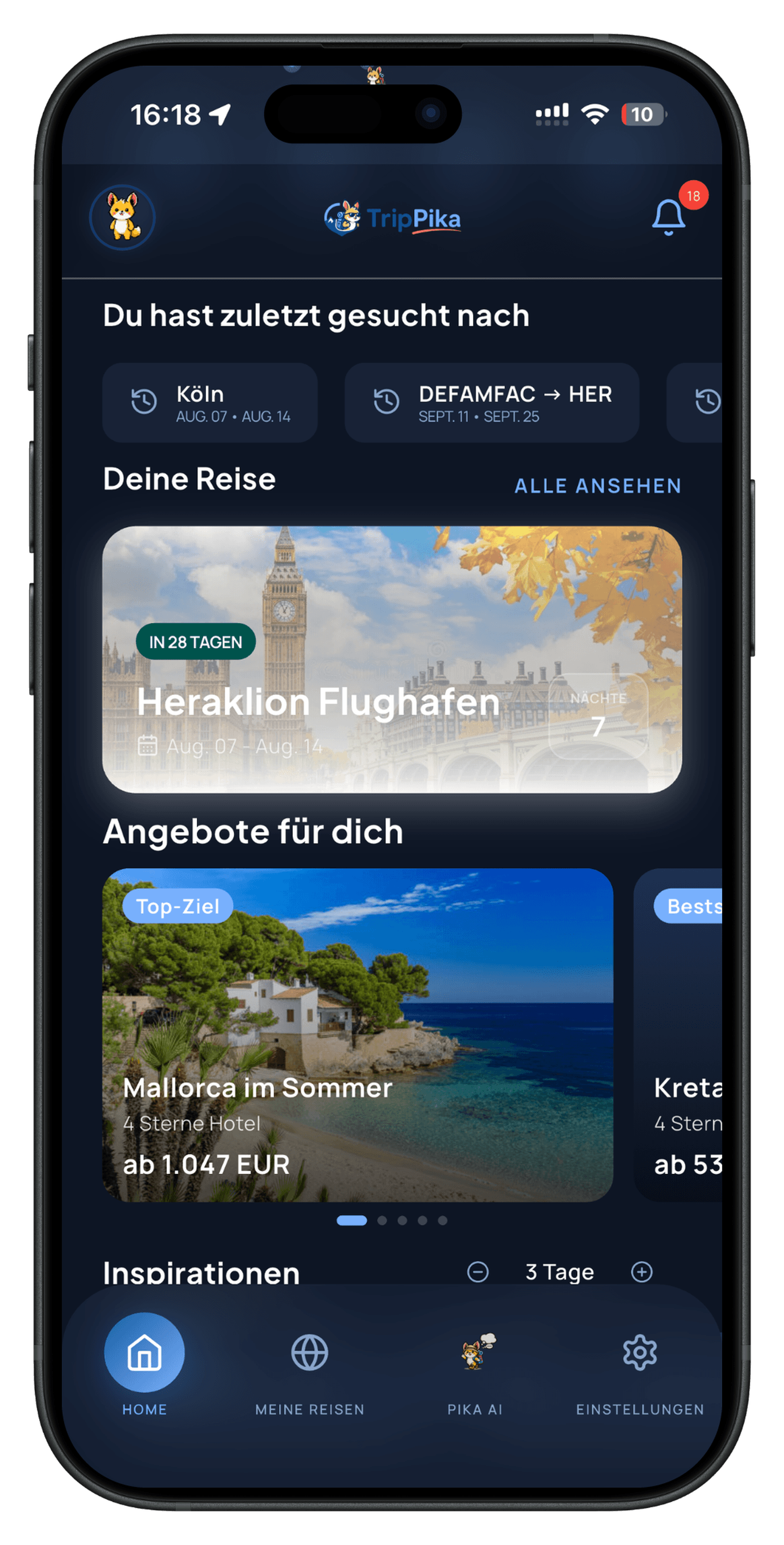 TripPika-App auf einem Smartphone
